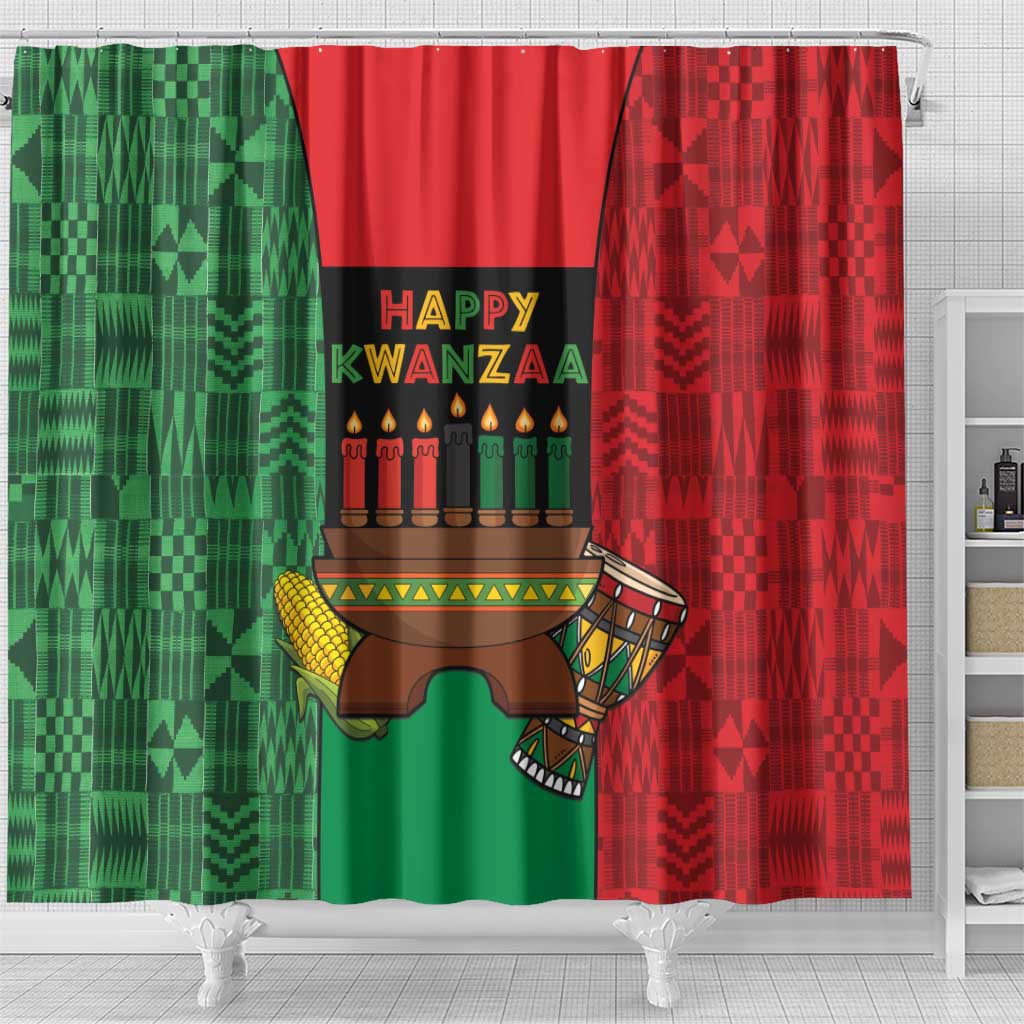 Happy Kwanzaa Shower Curtain Kinara With Kente Pattern - Wonder Print Shop