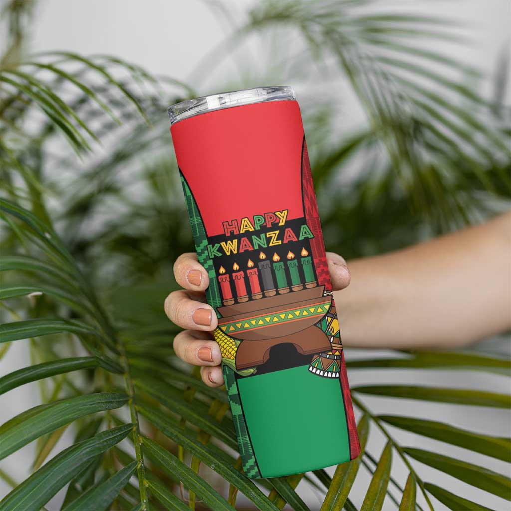 Personalized Happy Kwanzaa Skinny Tumbler Kinara With Kente Pattern - Wonder Print Shop