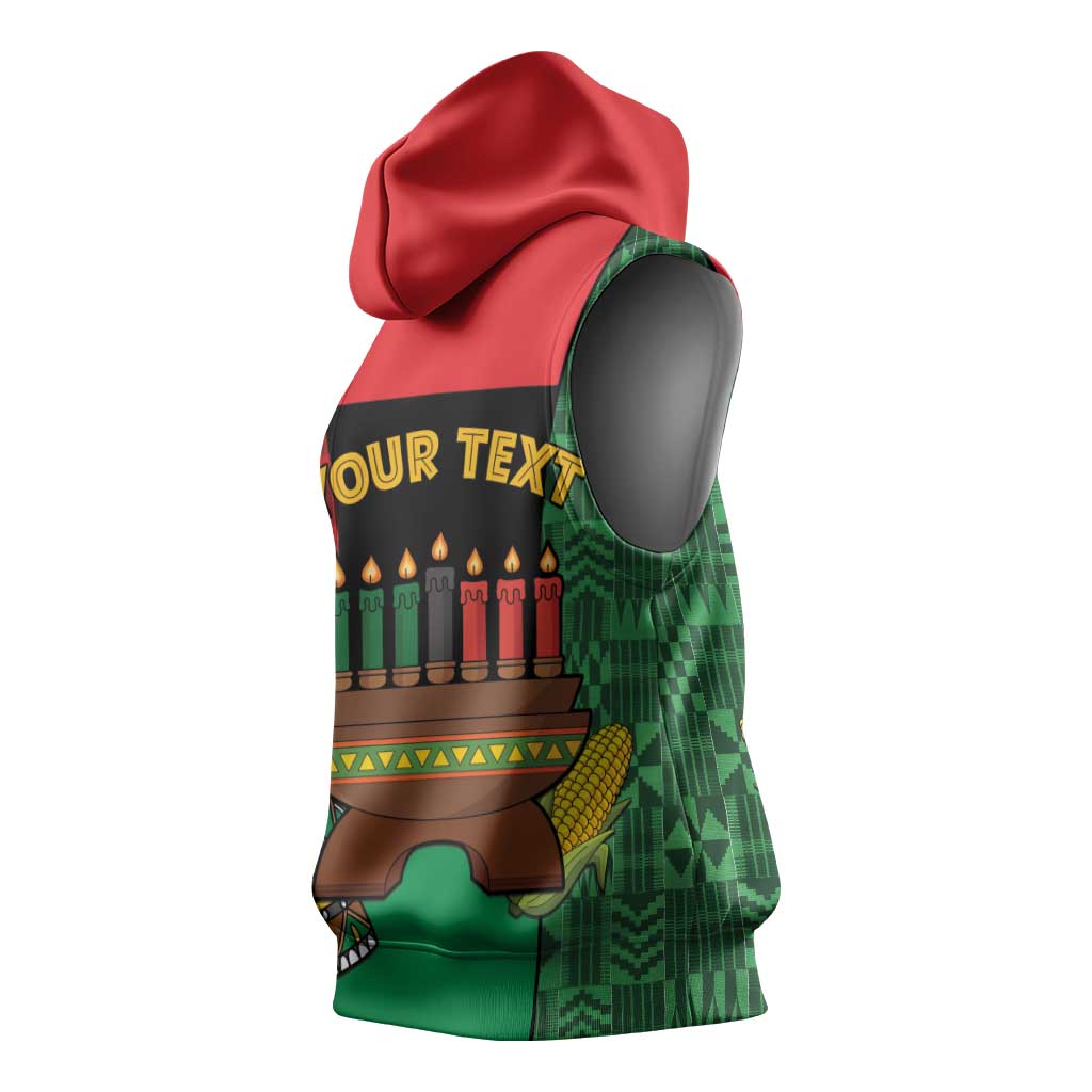 Personalized Happy Kwanzaa Sleeveless Hoodie Kinara With Kente Pattern - Wonder Print Shop