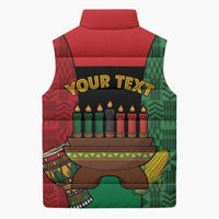 Personalized Happy Kwanzaa Sleeveless Puffer Jacket Kinara With Kente Pattern - Wonder Print Shop