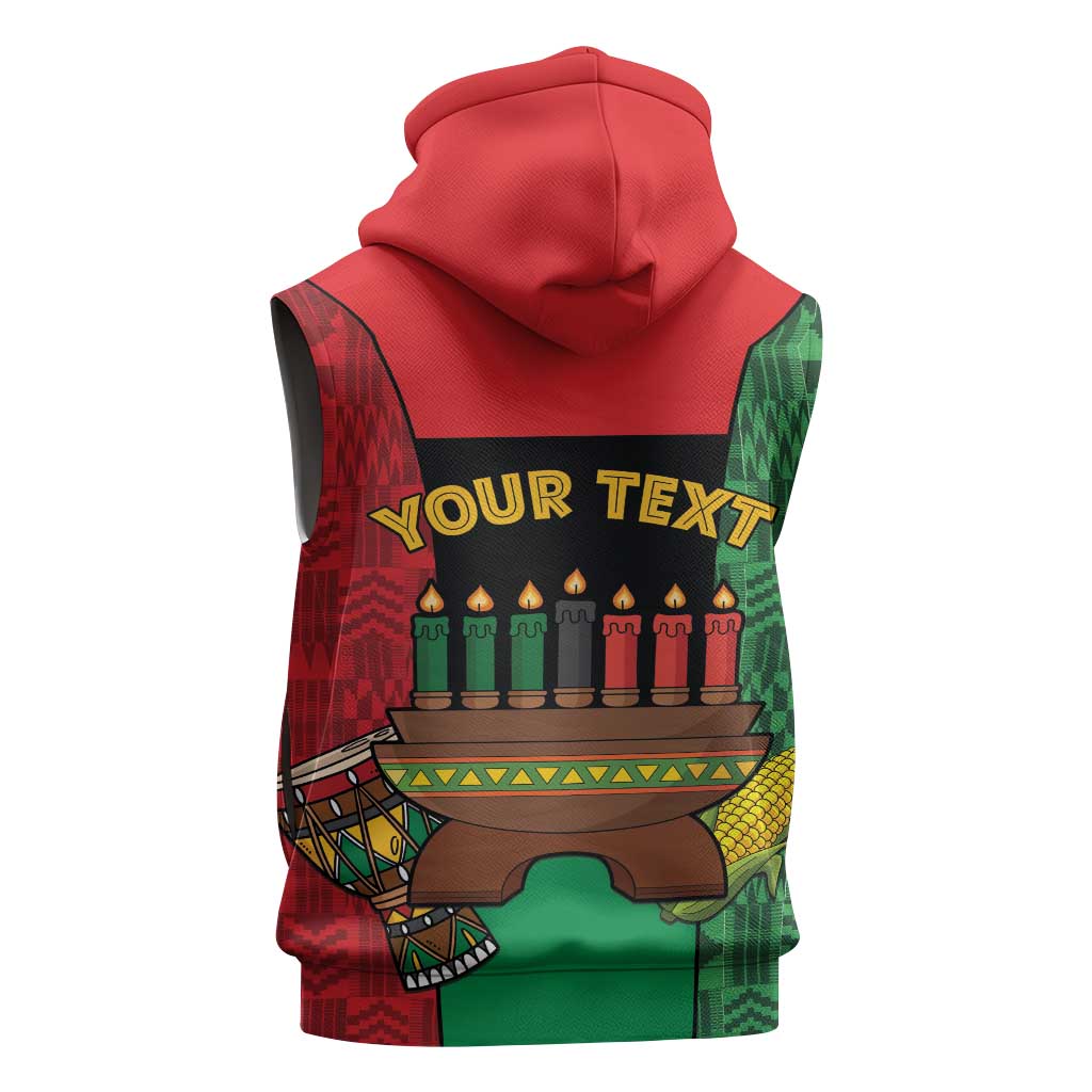 Personalized Happy Kwanzaa Sleeveless Zip Hoodie Kinara With Kente Pattern - Wonder Print Shop