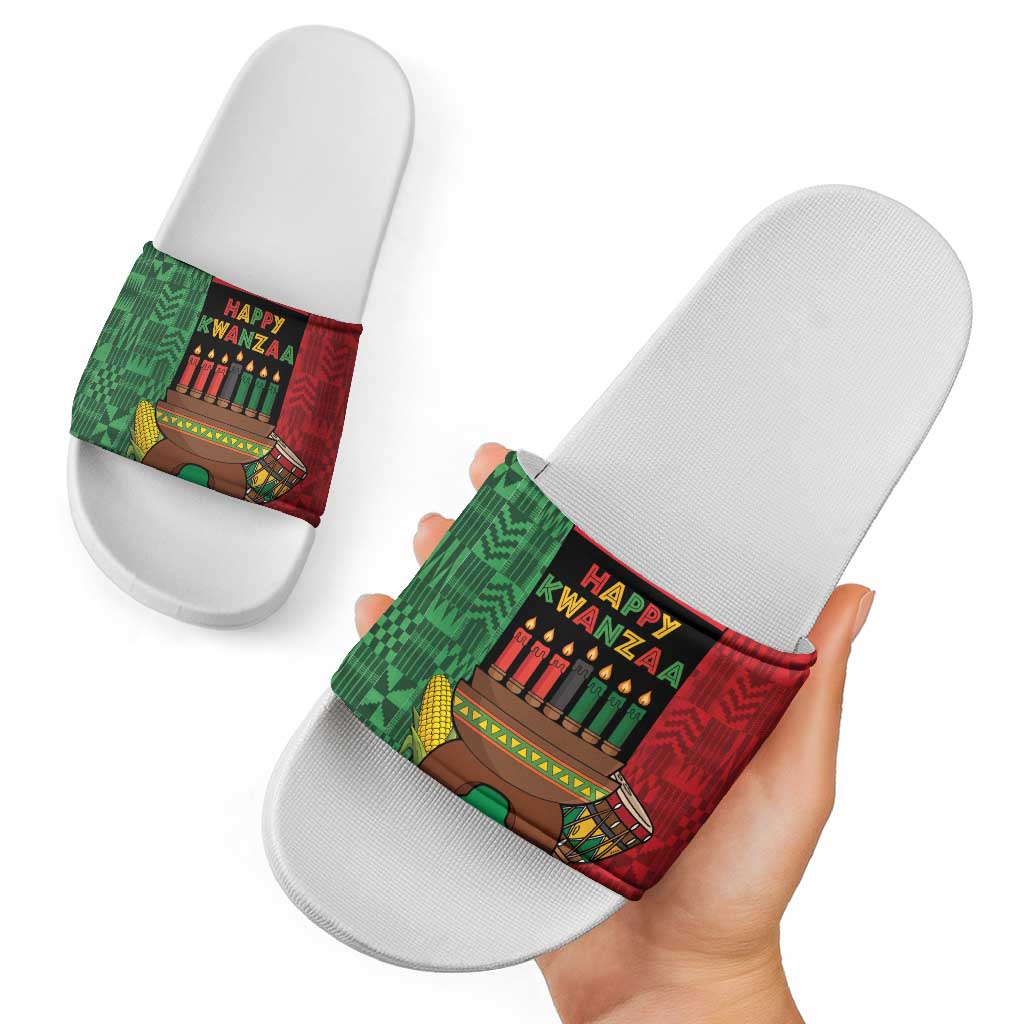 Happy Kwanzaa Slide Sandals Kinara With Kente Pattern - Wonder Print Shop