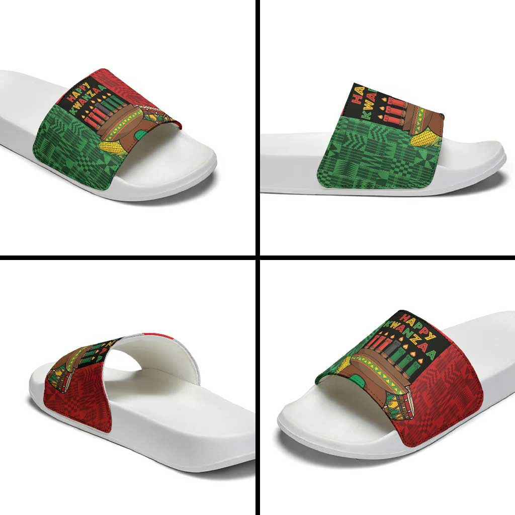 Happy Kwanzaa Slide Sandals Kinara With Kente Pattern - Wonder Print Shop