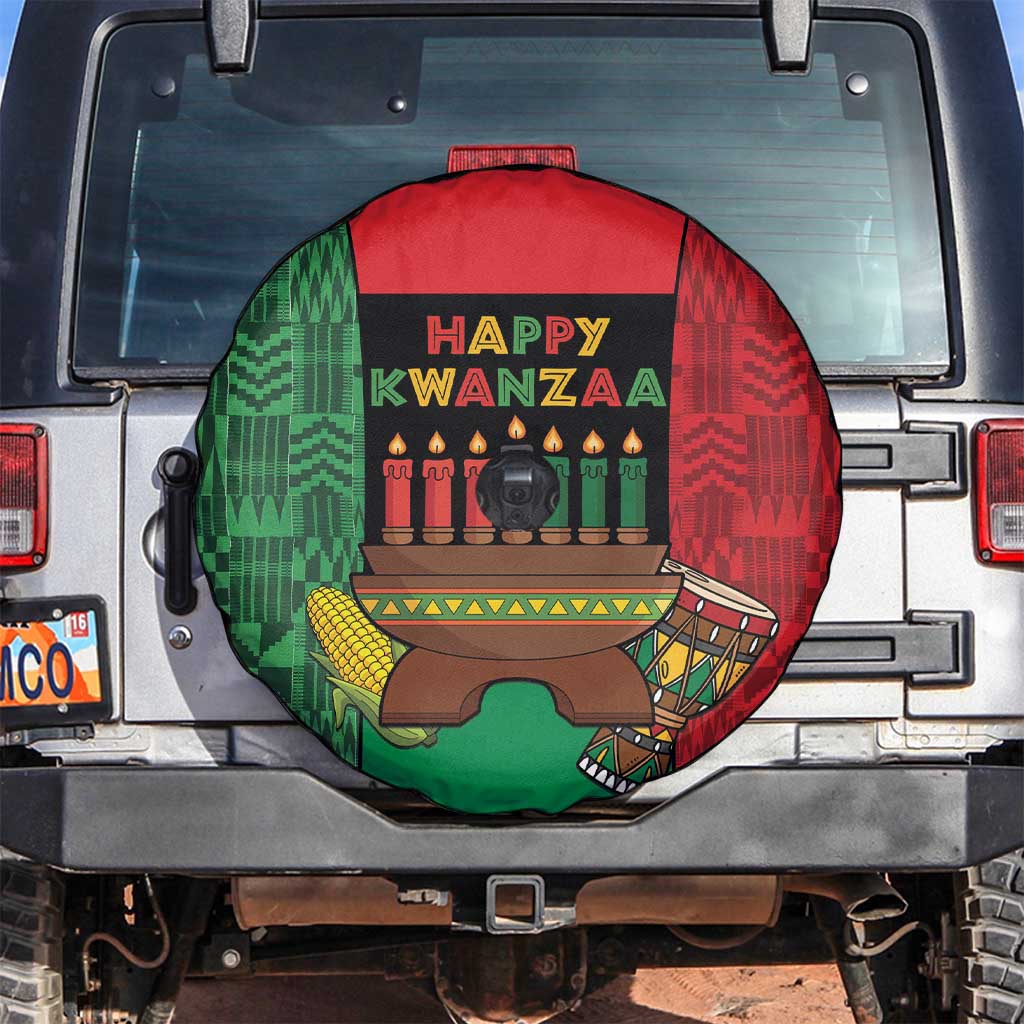 Happy Kwanzaa Spare Tire Cover Kinara With Kente Pattern - Wonder Print Shop