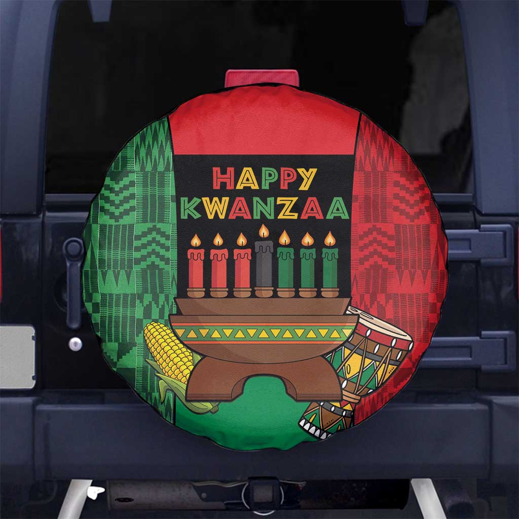 Happy Kwanzaa Spare Tire Cover Kinara With Kente Pattern - Wonder Print Shop