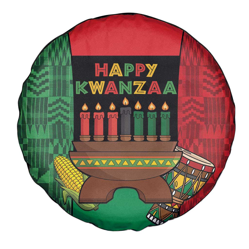 Happy Kwanzaa Spare Tire Cover Kinara With Kente Pattern - Wonder Print Shop