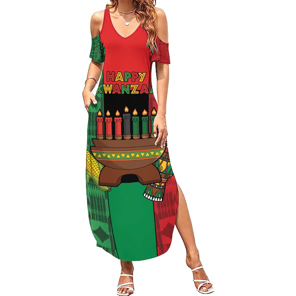 Personalized Happy Kwanzaa Summer Maxi Dress Kinara With Kente Pattern - Wonder Print Shop