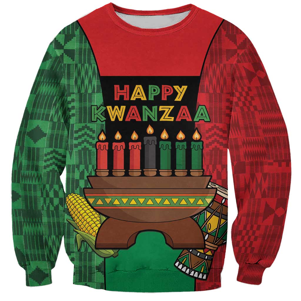 Personalized Happy Kwanzaa Sweatshirt Kinara With Kente Pattern - Wonder Print Shop
