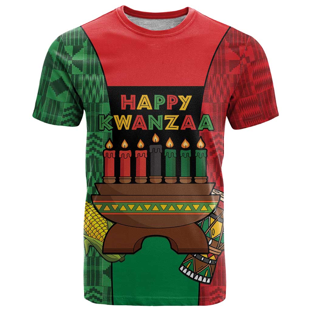 Personalized Happy Kwanzaa T Shirt Kinara With Kente Pattern - Wonder Print Shop