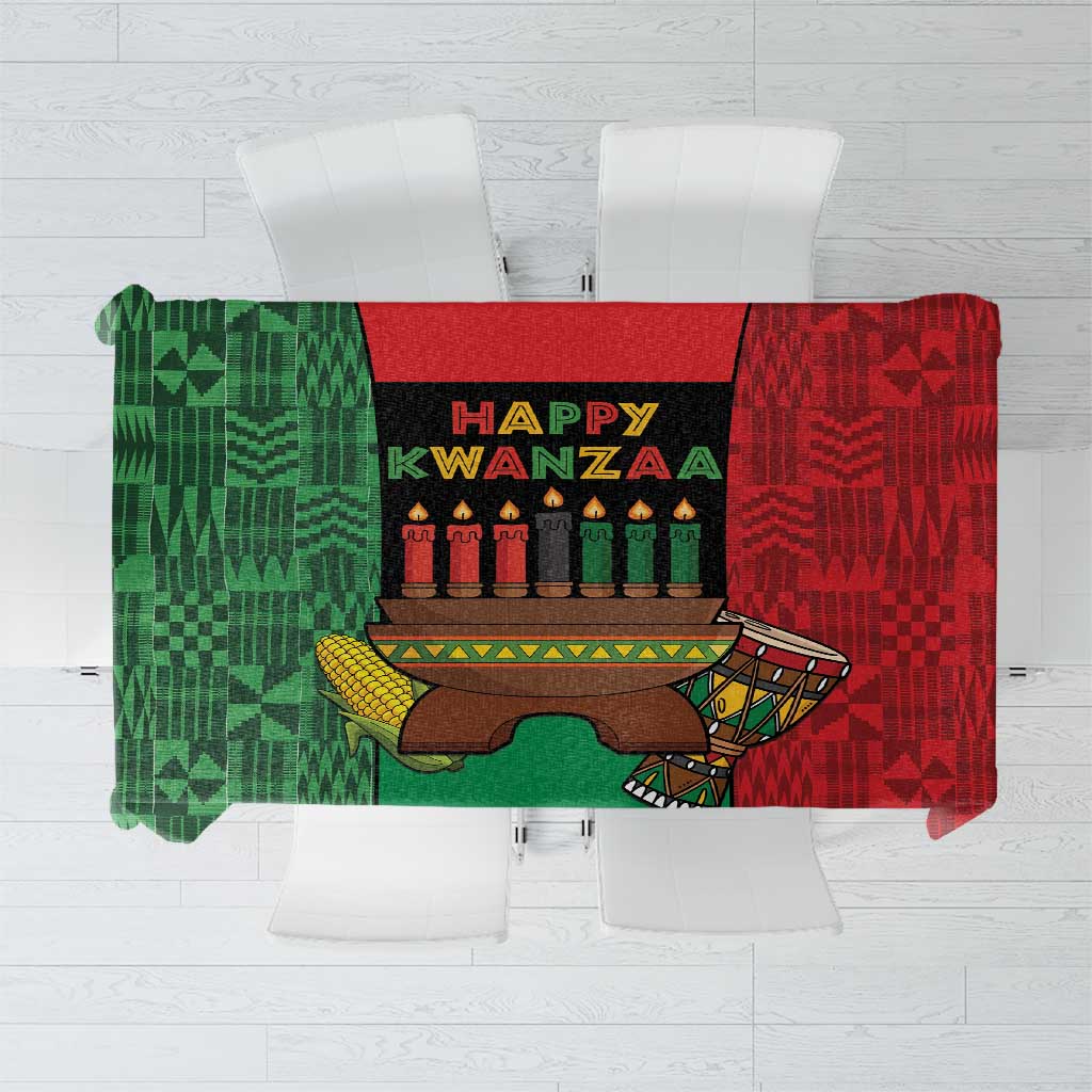 Happy Kwanzaa Tablecloth Kinara With Kente Pattern - Wonder Print Shop