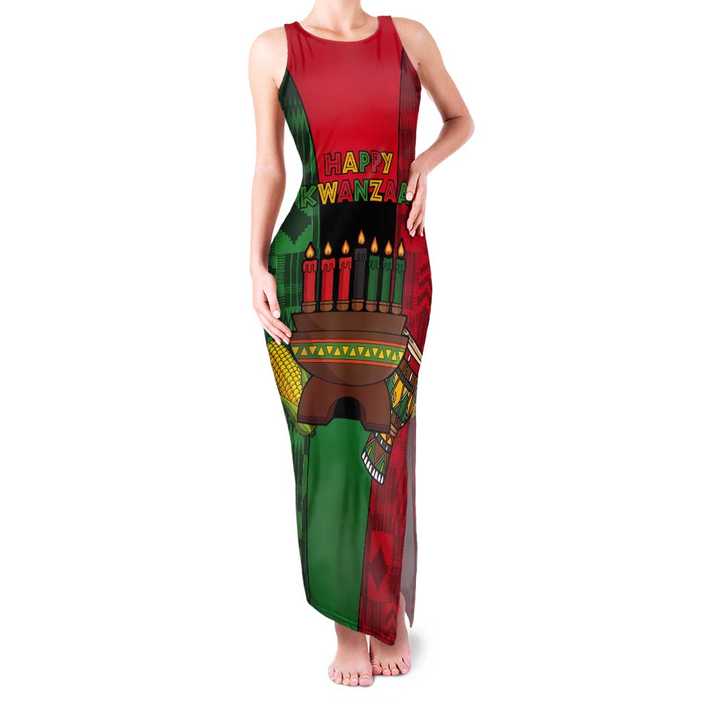 Personalized Happy Kwanzaa Tank Maxi Dress Kinara With Kente Pattern - Wonder Print Shop