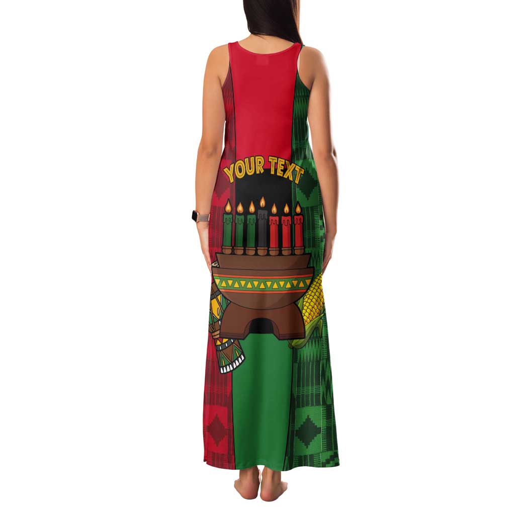 Personalized Happy Kwanzaa Tank Maxi Dress Kinara With Kente Pattern - Wonder Print Shop