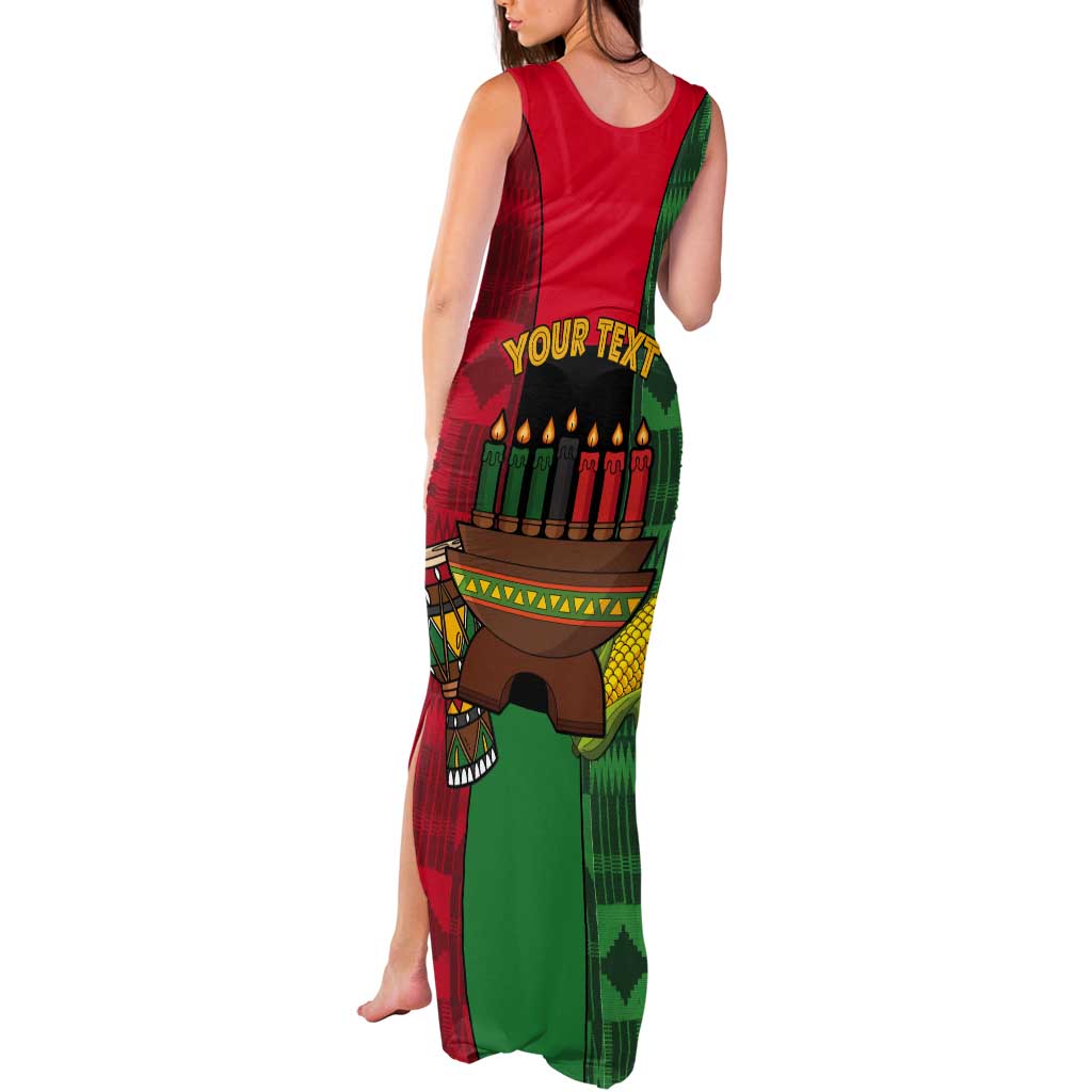 Personalized Happy Kwanzaa Tank Maxi Dress Kinara With Kente Pattern - Wonder Print Shop