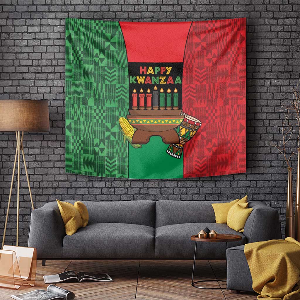 Happy Kwanzaa Tapestry Kinara With Kente Pattern - Wonder Print Shop