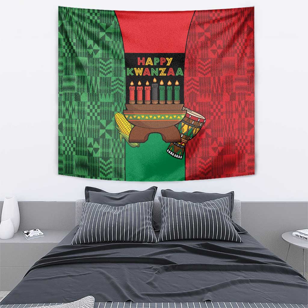 Happy Kwanzaa Tapestry Kinara With Kente Pattern - Wonder Print Shop