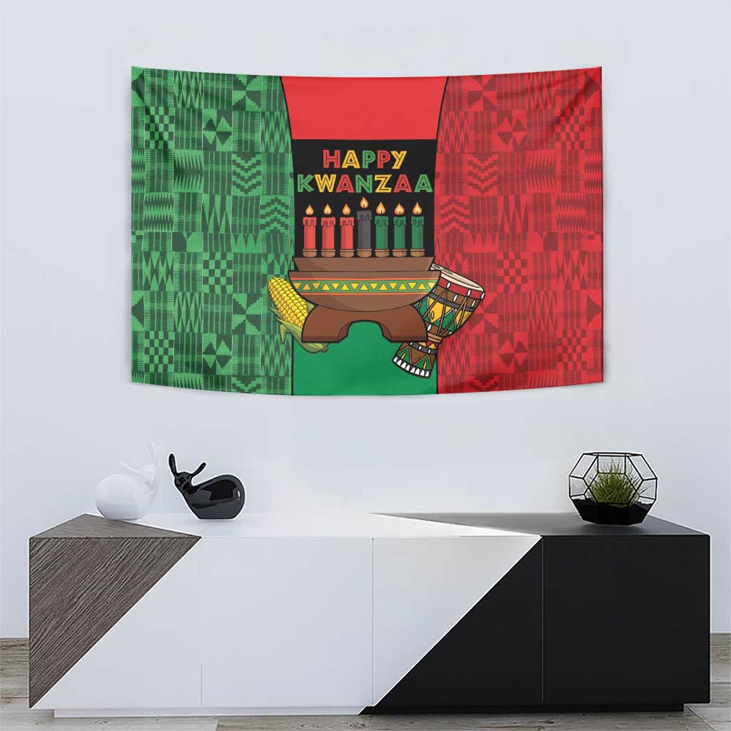Happy Kwanzaa Tapestry Kinara With Kente Pattern - Wonder Print Shop