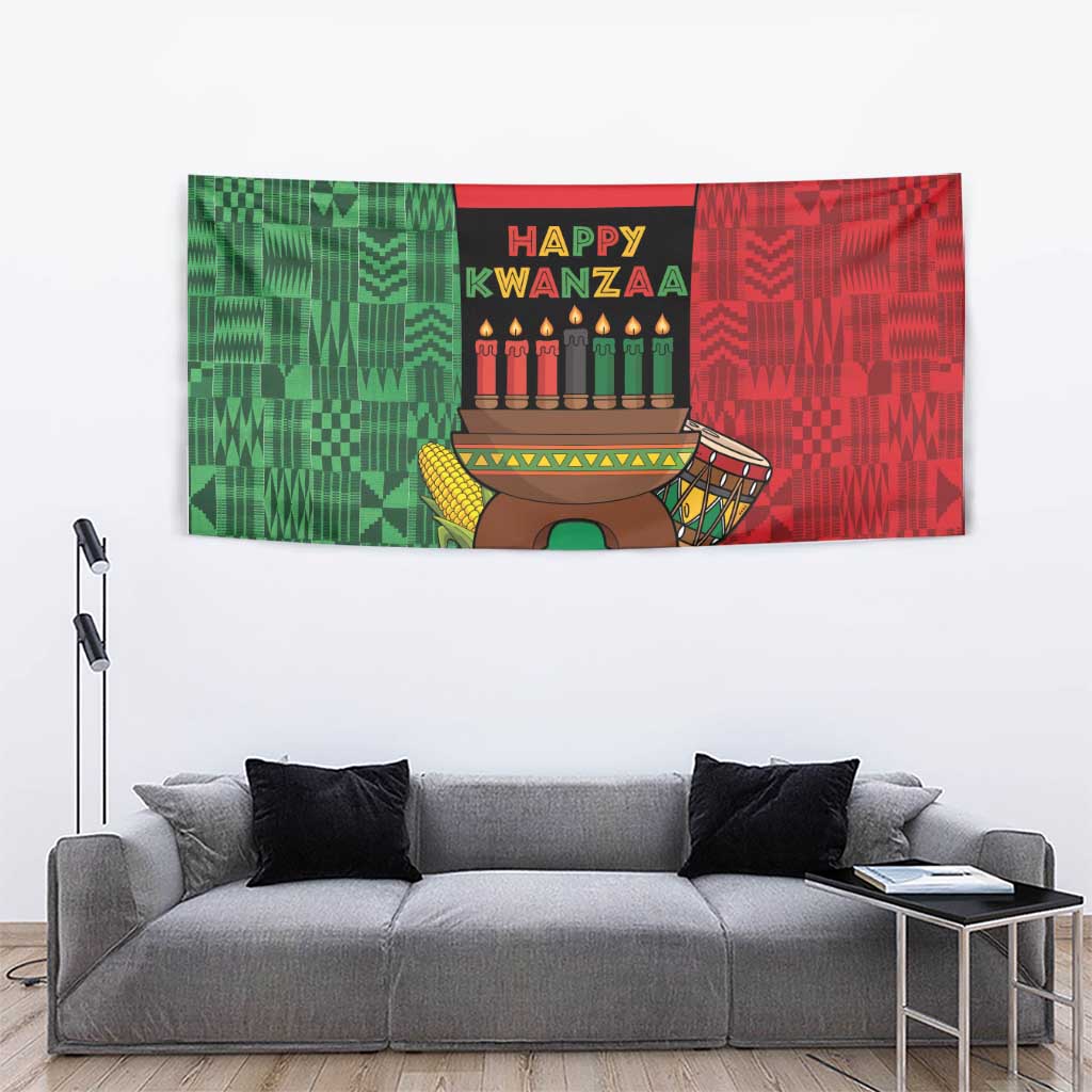 Happy Kwanzaa Tapestry Kinara With Kente Pattern - Wonder Print Shop