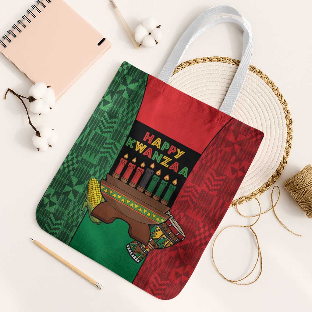 Happy Kwanzaa Tote Bag Kinara With Kente Pattern - Wonder Print Shop
