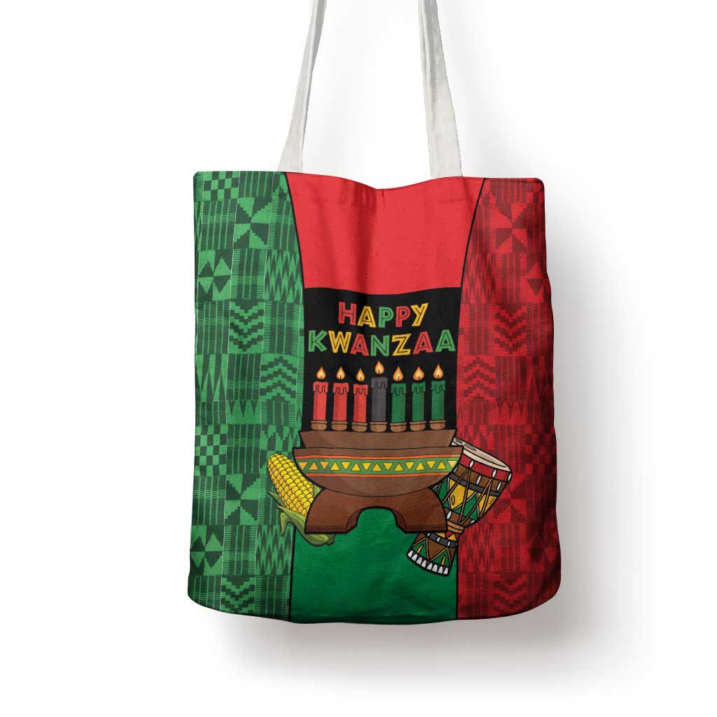 Happy Kwanzaa Tote Bag Kinara With Kente Pattern - Wonder Print Shop