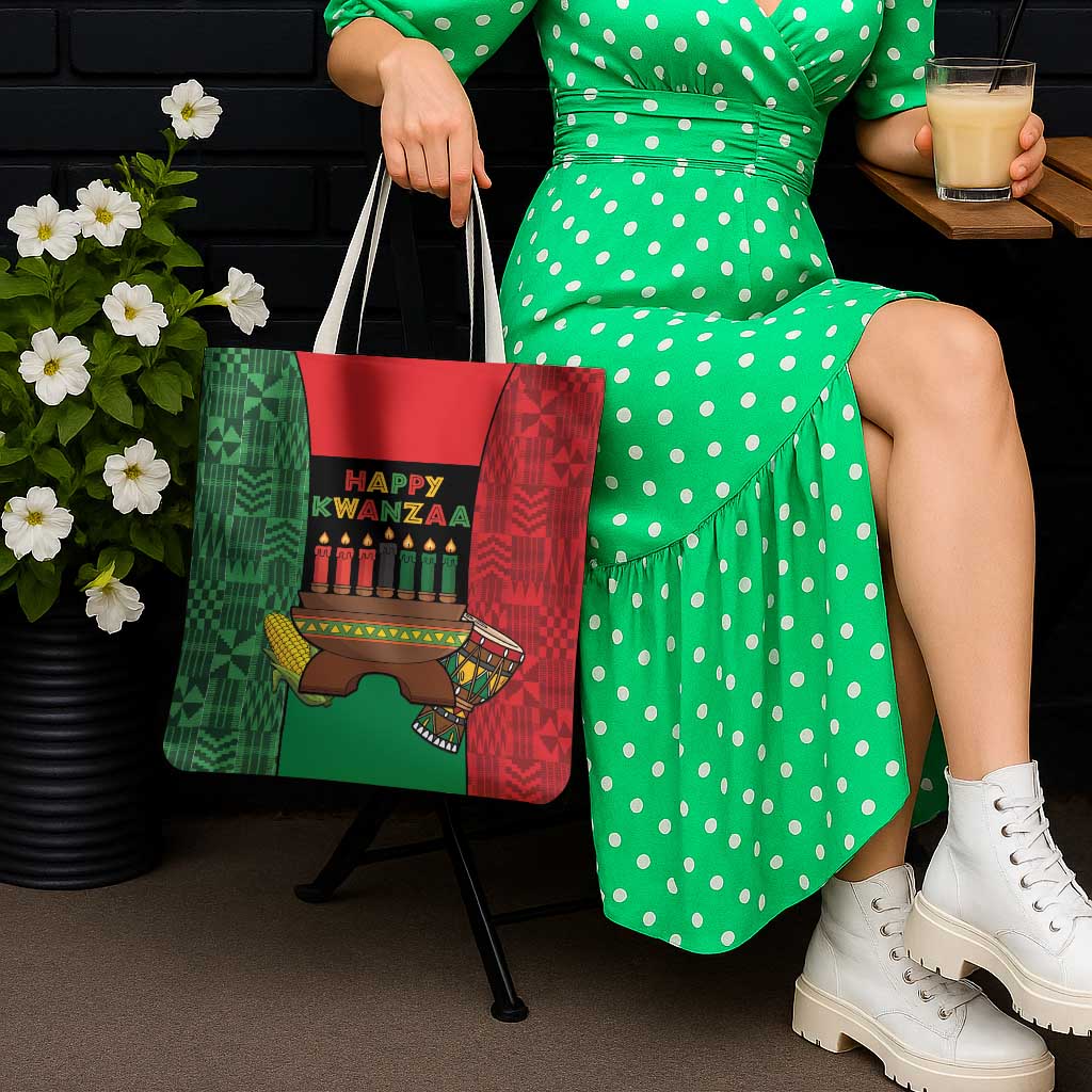 Happy Kwanzaa Tote Bag Kinara With Kente Pattern - Wonder Print Shop