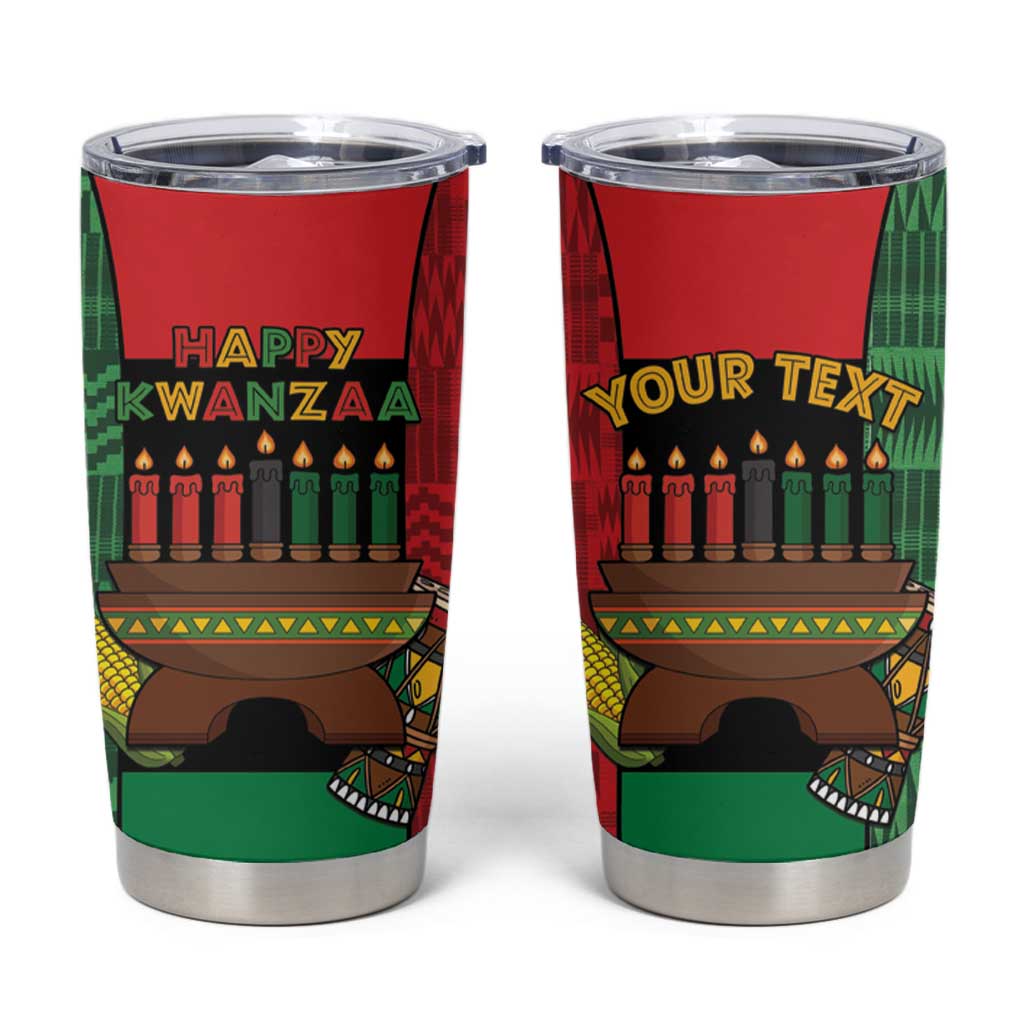 Personalized Happy Kwanzaa Tumbler Cup Kinara With Kente Pattern - Wonder Print Shop
