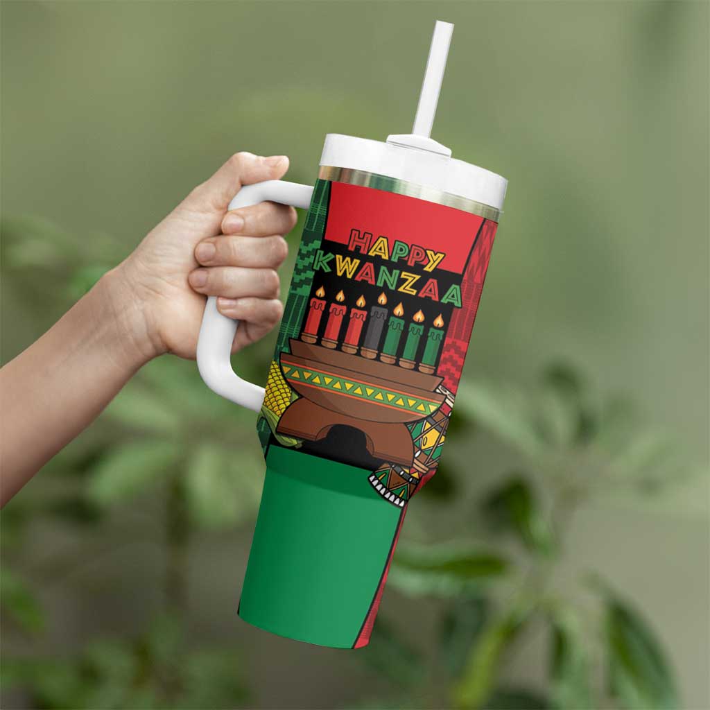 Personalized Happy Kwanzaa Tumbler With Handle Kinara With Kente Pattern - Wonder Print Shop