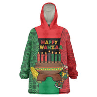 Personalized Happy Kwanzaa Wearable Blanket Hoodie Kinara With Kente Pattern - Wonder Print Shop