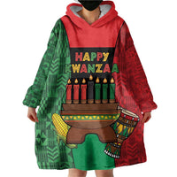 Personalized Happy Kwanzaa Wearable Blanket Hoodie Kinara With Kente Pattern - Wonder Print Shop