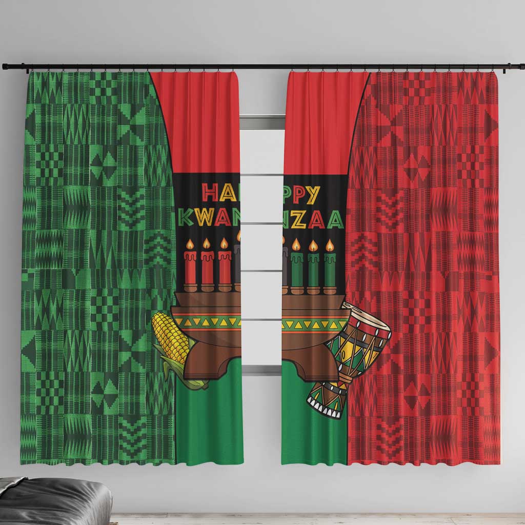 Happy Kwanzaa Window Curtain Kinara With Kente Pattern - Wonder Print Shop