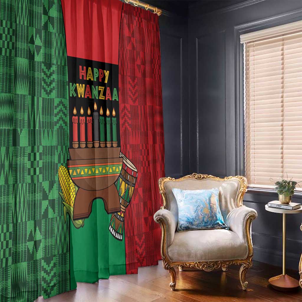 Happy Kwanzaa Window Curtain Kinara With Kente Pattern - Wonder Print Shop