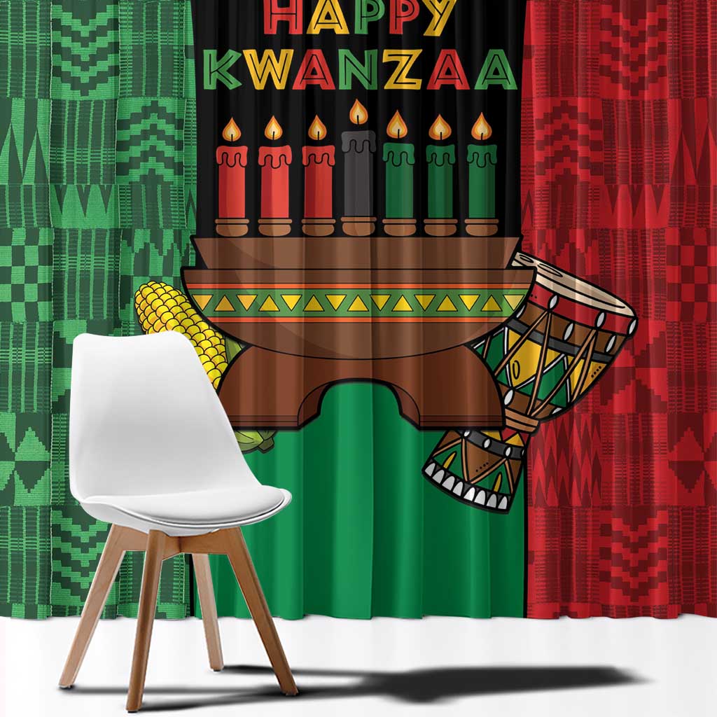 Happy Kwanzaa Window Curtain Kinara With Kente Pattern - Wonder Print Shop