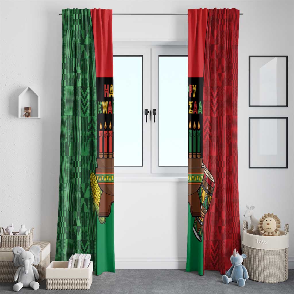 Happy Kwanzaa Window Curtain Kinara With Kente Pattern - Wonder Print Shop