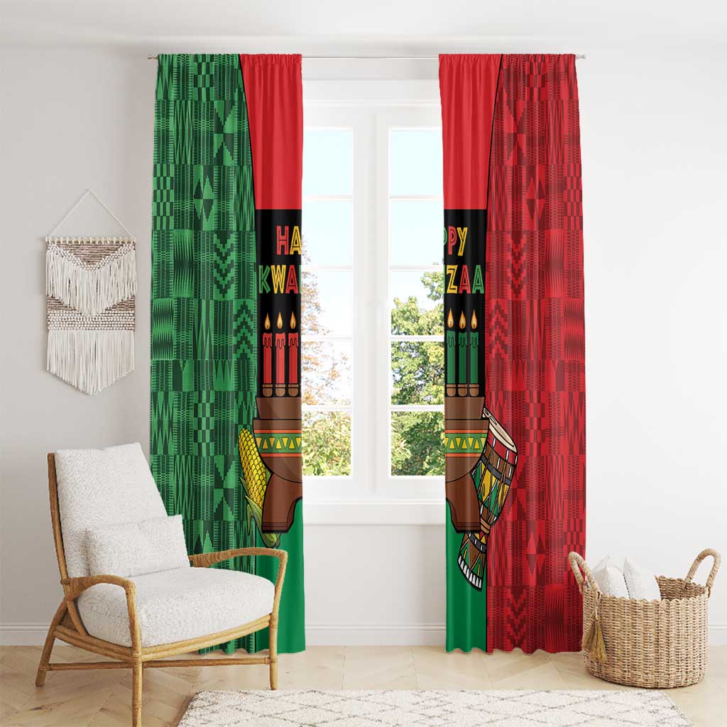 Happy Kwanzaa Window Curtain Kinara With Kente Pattern - Wonder Print Shop
