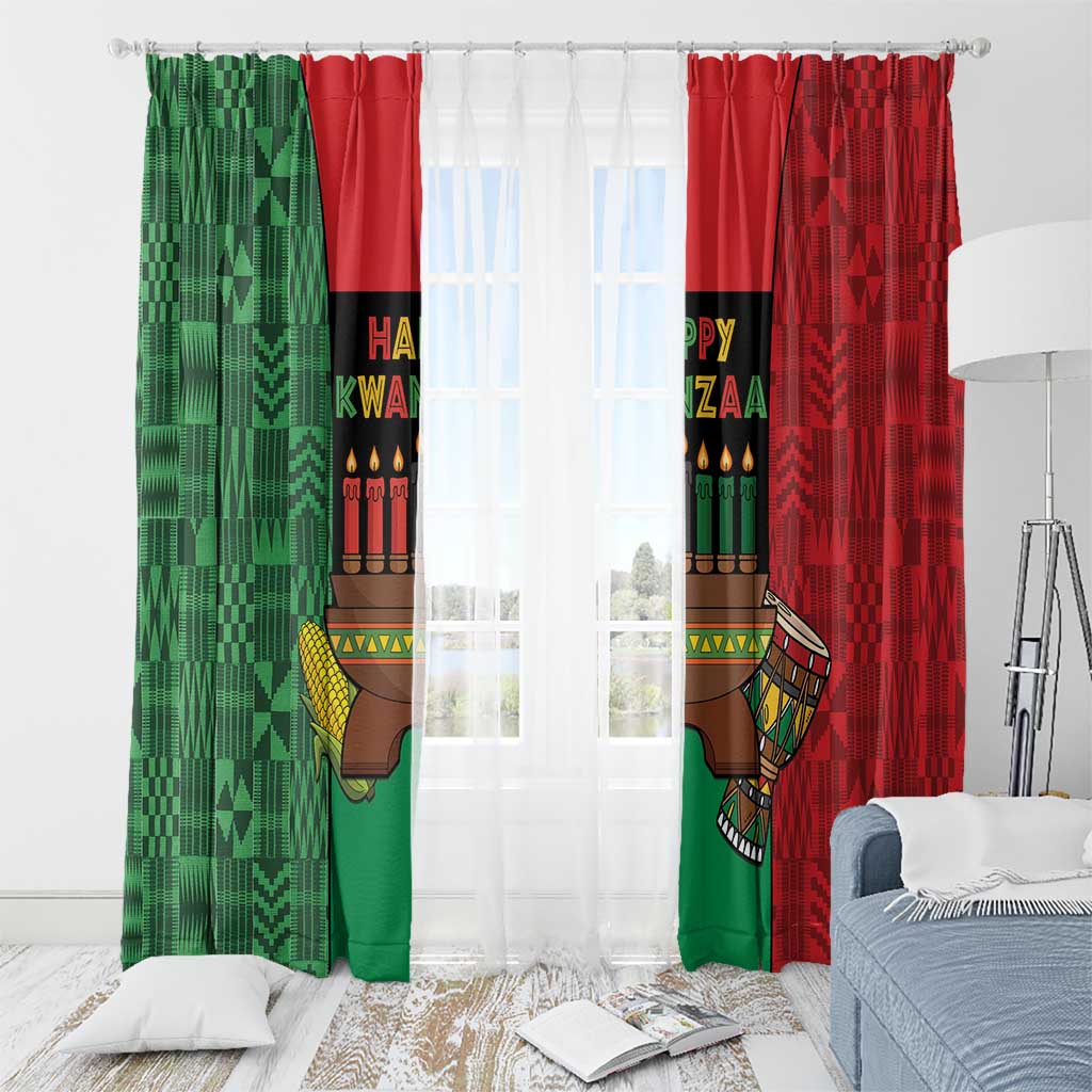 Happy Kwanzaa Window Curtain Kinara With Kente Pattern - Wonder Print Shop