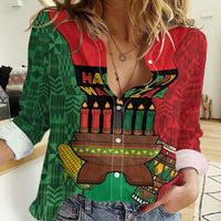 Personalized Happy Kwanzaa Women Casual Shirt Kinara With Kente Pattern - Wonder Print Shop