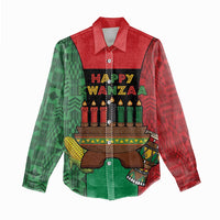 Personalized Happy Kwanzaa Women Casual Shirt Kinara With Kente Pattern - Wonder Print Shop