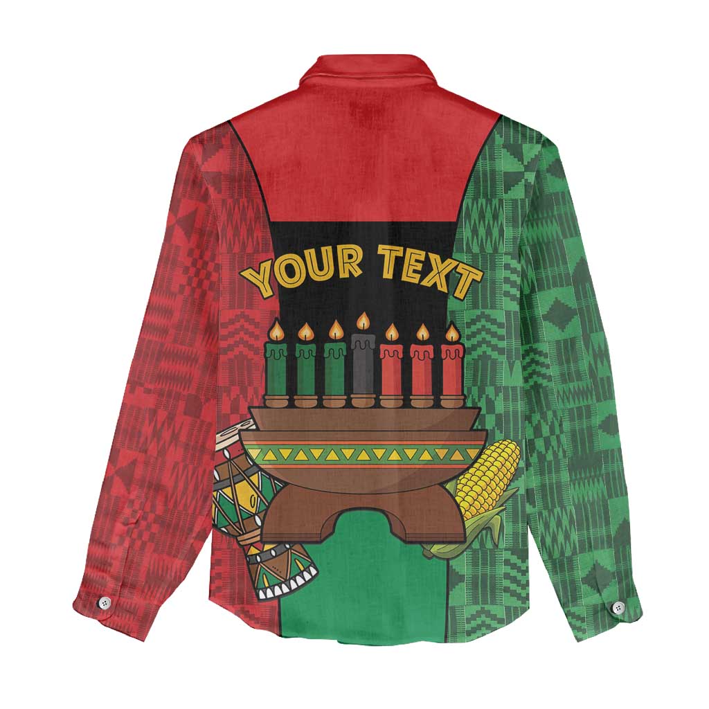 Personalized Happy Kwanzaa Women Casual Shirt Kinara With Kente Pattern - Wonder Print Shop