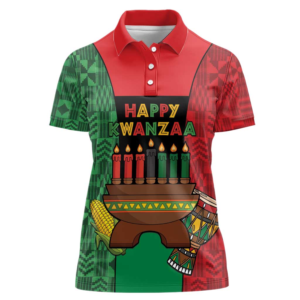 Personalized Happy Kwanzaa Women Polo Shirt Kinara With Kente Pattern - Wonder Print Shop