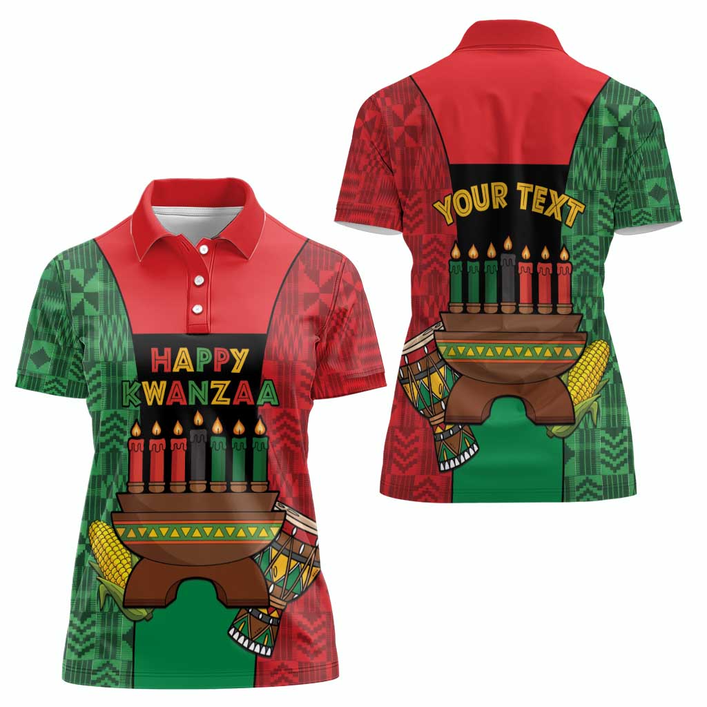 Personalized Happy Kwanzaa Women Polo Shirt Kinara With Kente Pattern - Wonder Print Shop