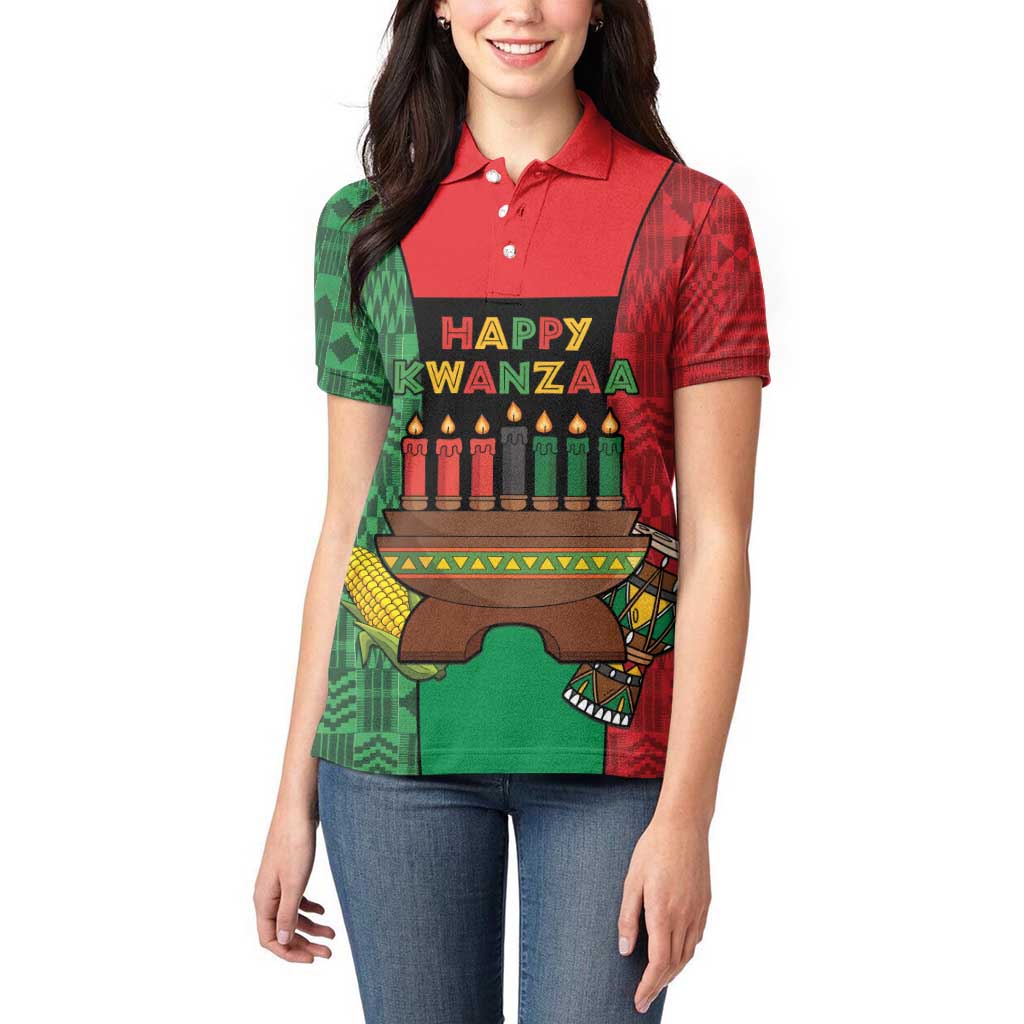 Personalized Happy Kwanzaa Women Polo Shirt Kinara With Kente Pattern - Wonder Print Shop