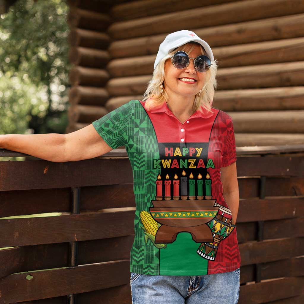 Personalized Happy Kwanzaa Women Polo Shirt Kinara With Kente Pattern - Wonder Print Shop