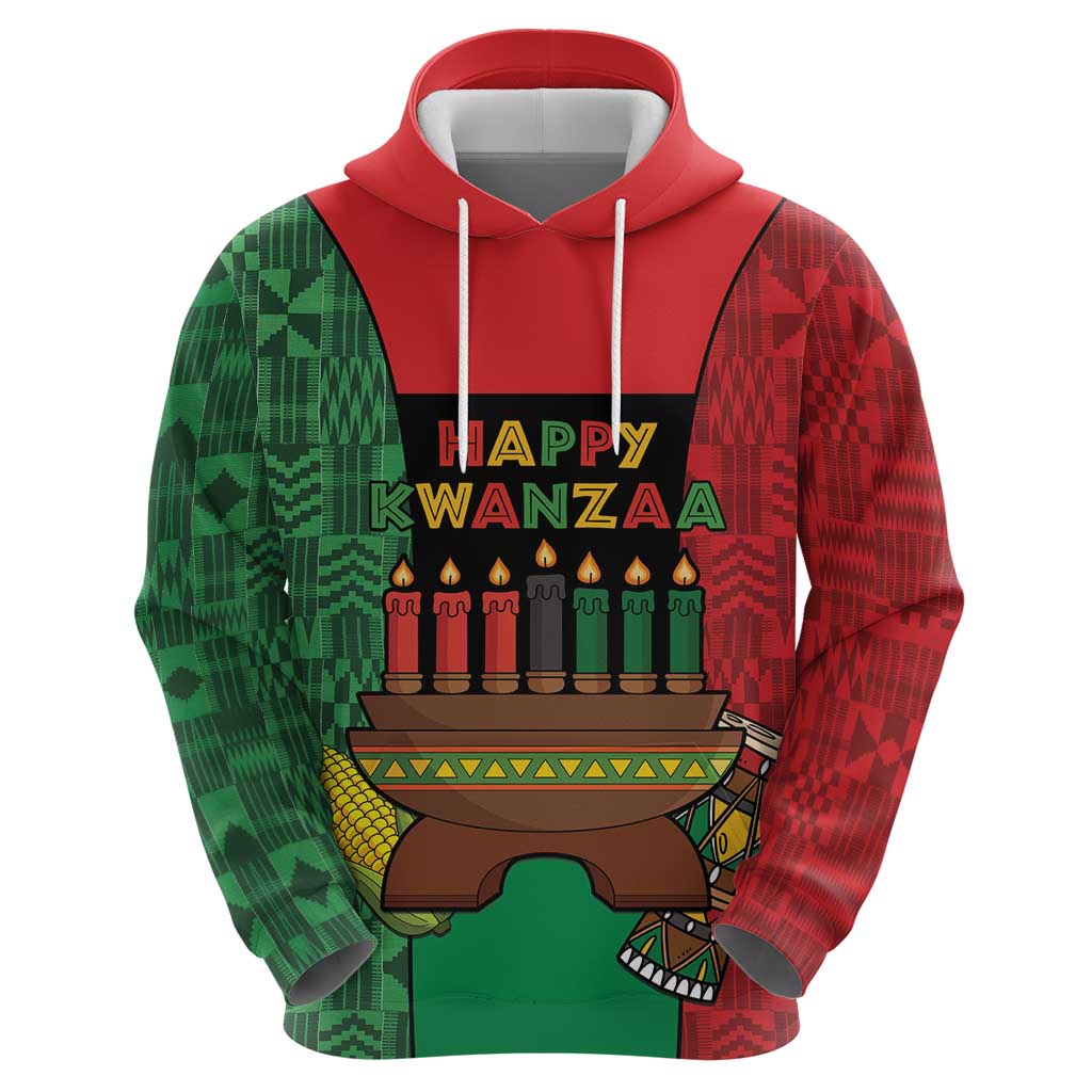 Personalized Happy Kwanzaa Zip Hoodie Kinara With Kente Pattern - Wonder Print Shop
