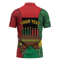Personalized Happy Kwanzaa Zipper Polo Shirt Kinara With Kente Pattern - Wonder Print Shop