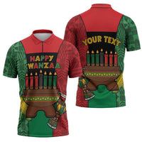 Personalized Happy Kwanzaa Zipper Polo Shirt Kinara With Kente Pattern - Wonder Print Shop