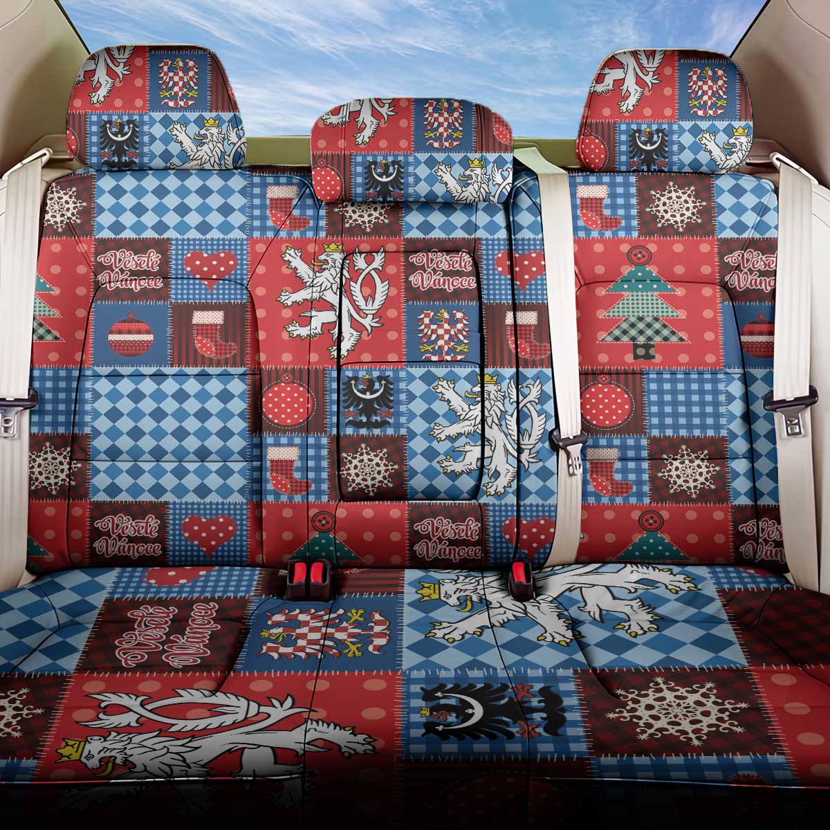 Czech Christmas Patchwork Back Car Seat Cover - Wonder Print Shop
