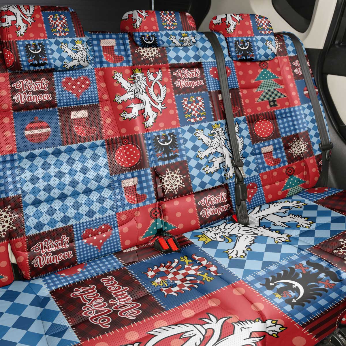 Czech Christmas Patchwork Back Car Seat Cover - Wonder Print Shop