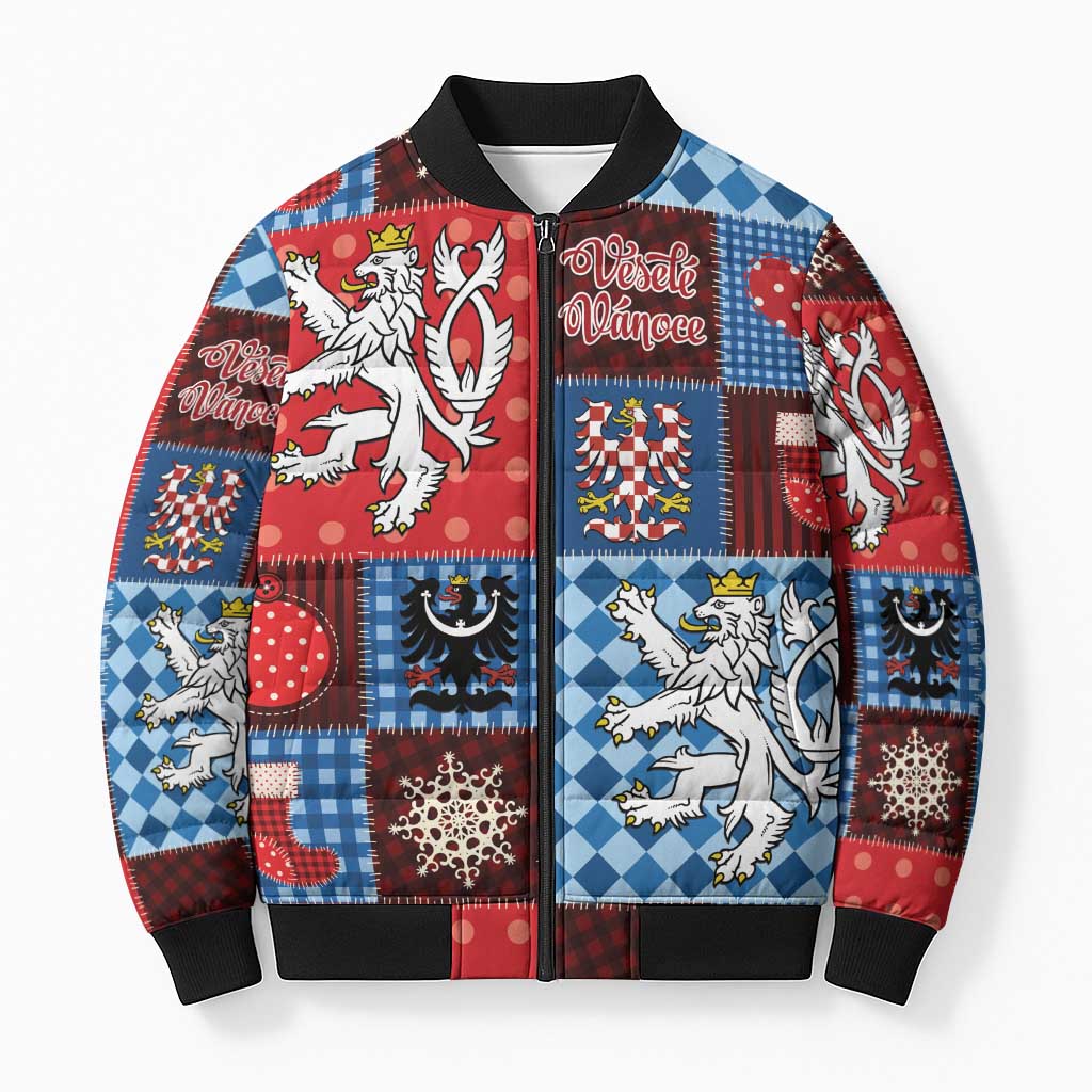 Czech Christmas Patchwork Bomber Puffer Jacket - Wonder Print Shop