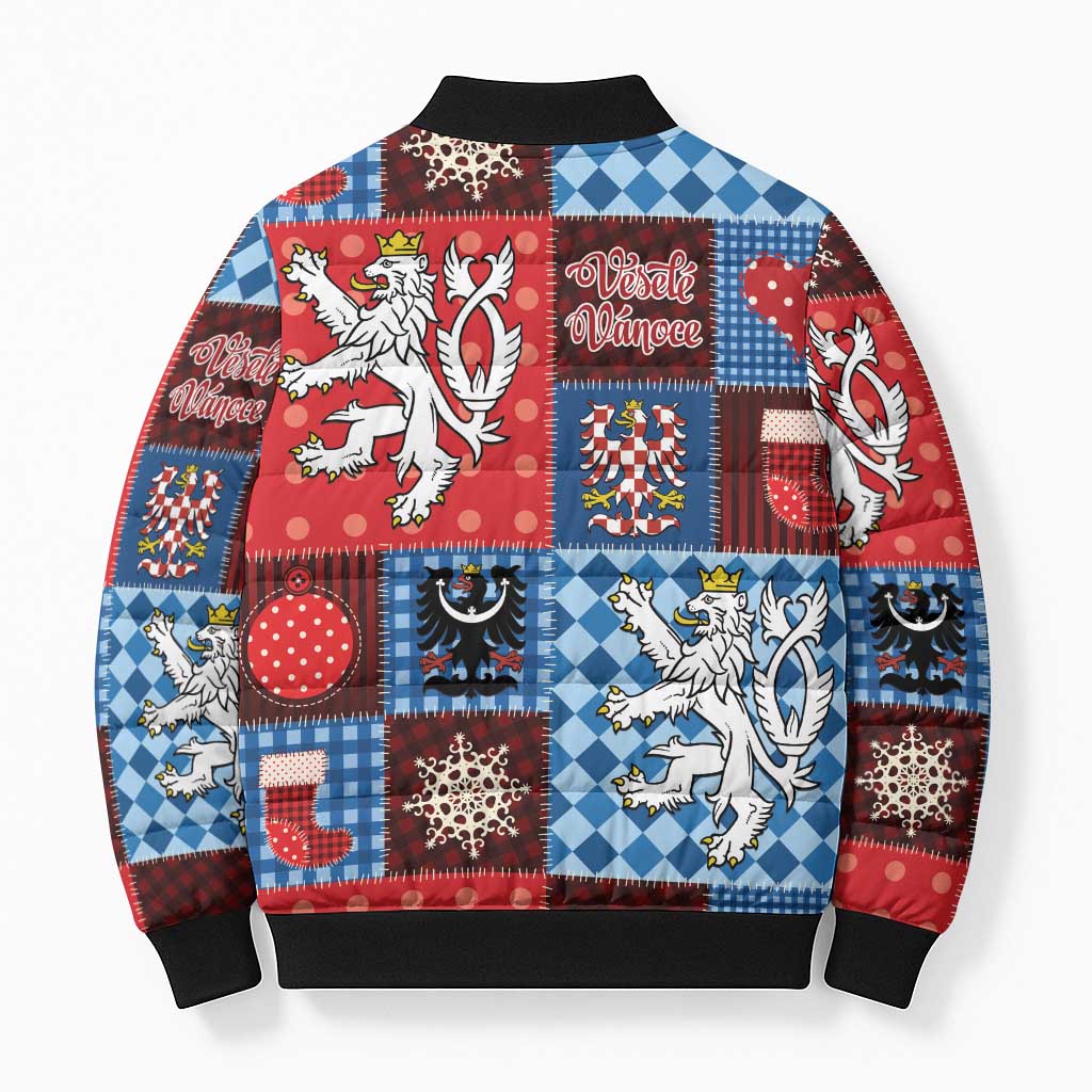 Czech Christmas Patchwork Bomber Puffer Jacket - Wonder Print Shop