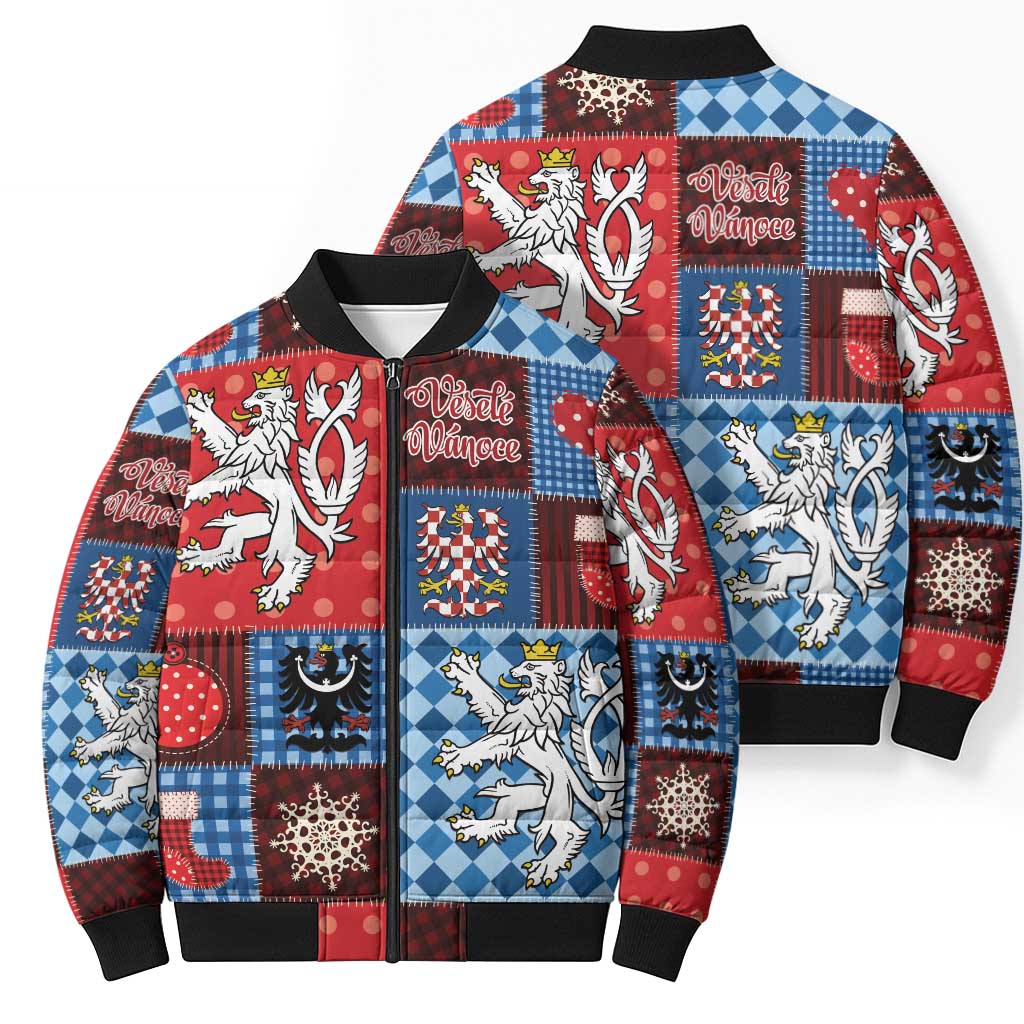 Czech Christmas Patchwork Bomber Puffer Jacket - Wonder Print Shop