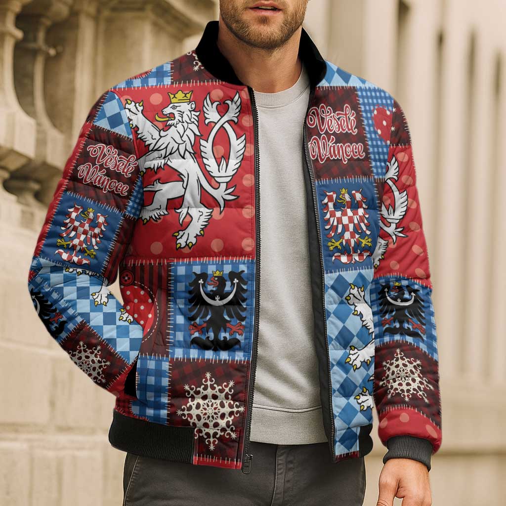 Czech Christmas Patchwork Bomber Puffer Jacket - Wonder Print Shop